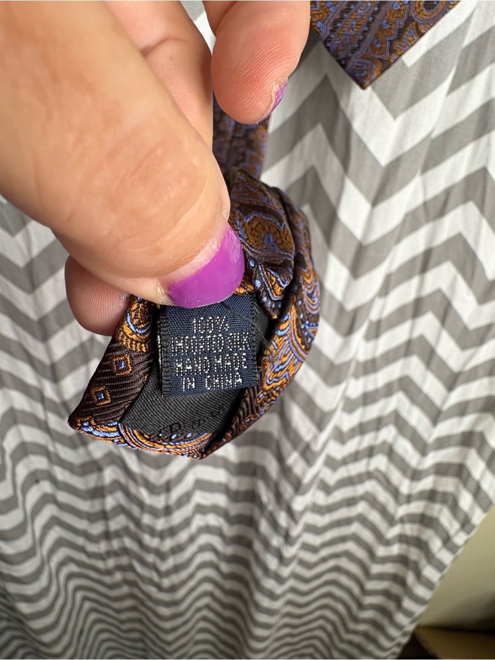 Paul Fredrick Brown and Purple Paisley Silk Tie - Picture 3 of 4